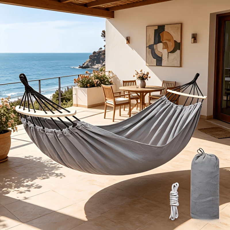 TEMU 1pc New Curved Rod Hammock With Anti-tip Function, Brazilian Style, Includes Fabric Bag, Portable Camping Hammock With 2 Balance Poles, Suitable