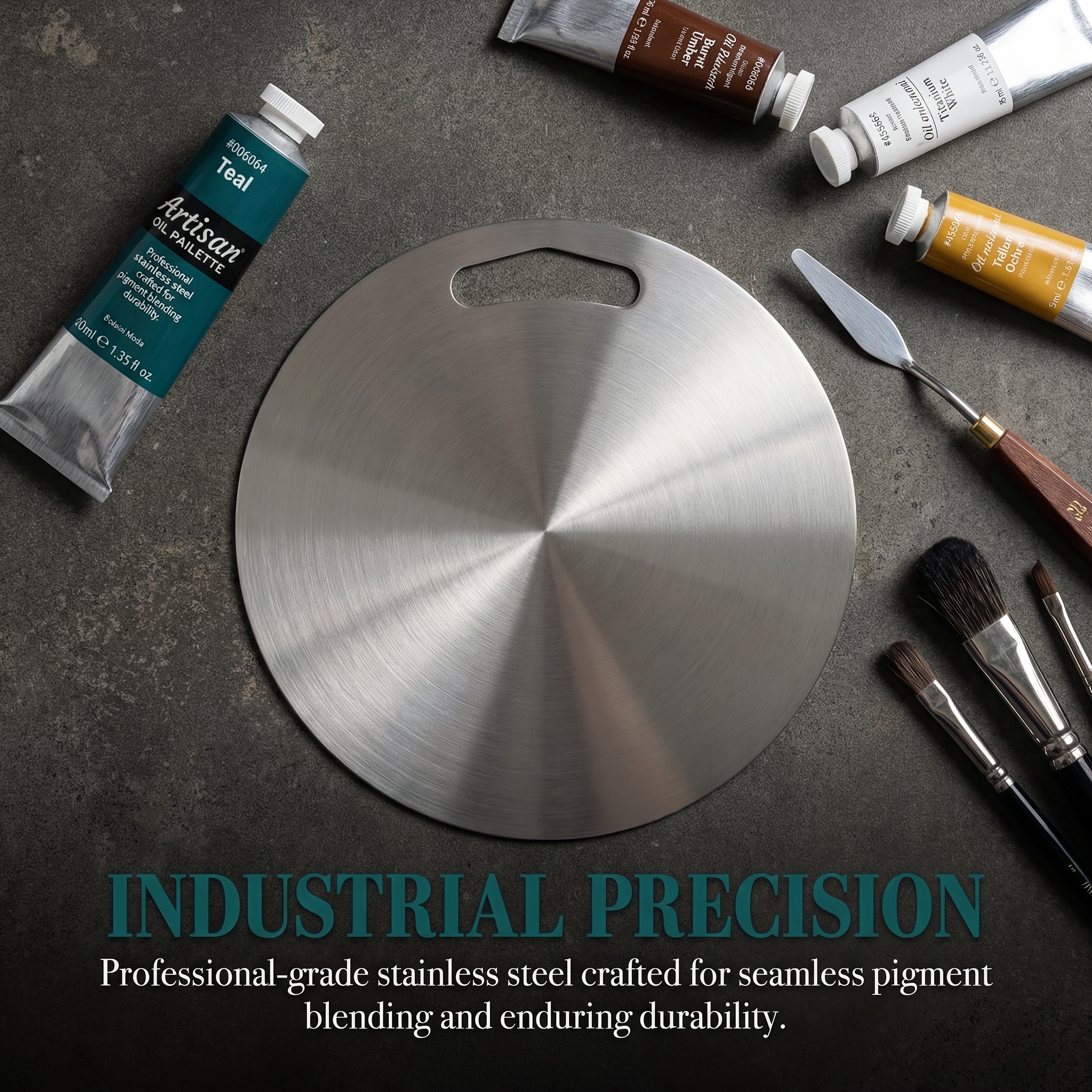 TEMU Stainless Steel Professional Color Palette (round), Suitable For Professional Painters, Art Students, And Beauty , Applicable To Oil Painting,