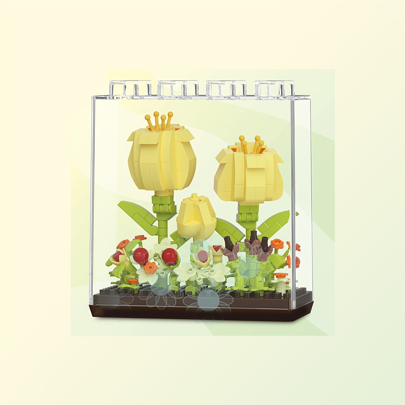Stackable Dustproof Box with Floral Rose Micro Particle Building Blocks