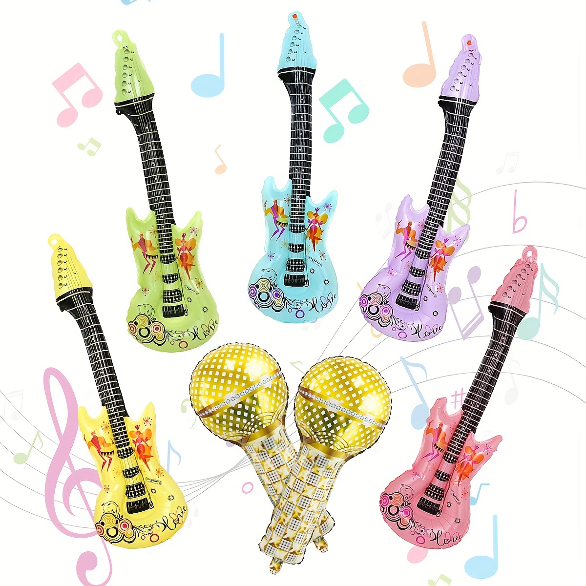 

5-piece Rock & Roll Inflatable Guitar Balloons - Multicolor Aluminum Foil, Perfect For Disco Parties, Birthdays, Music Themed Events Foil Balloons Balloons Decoration Set