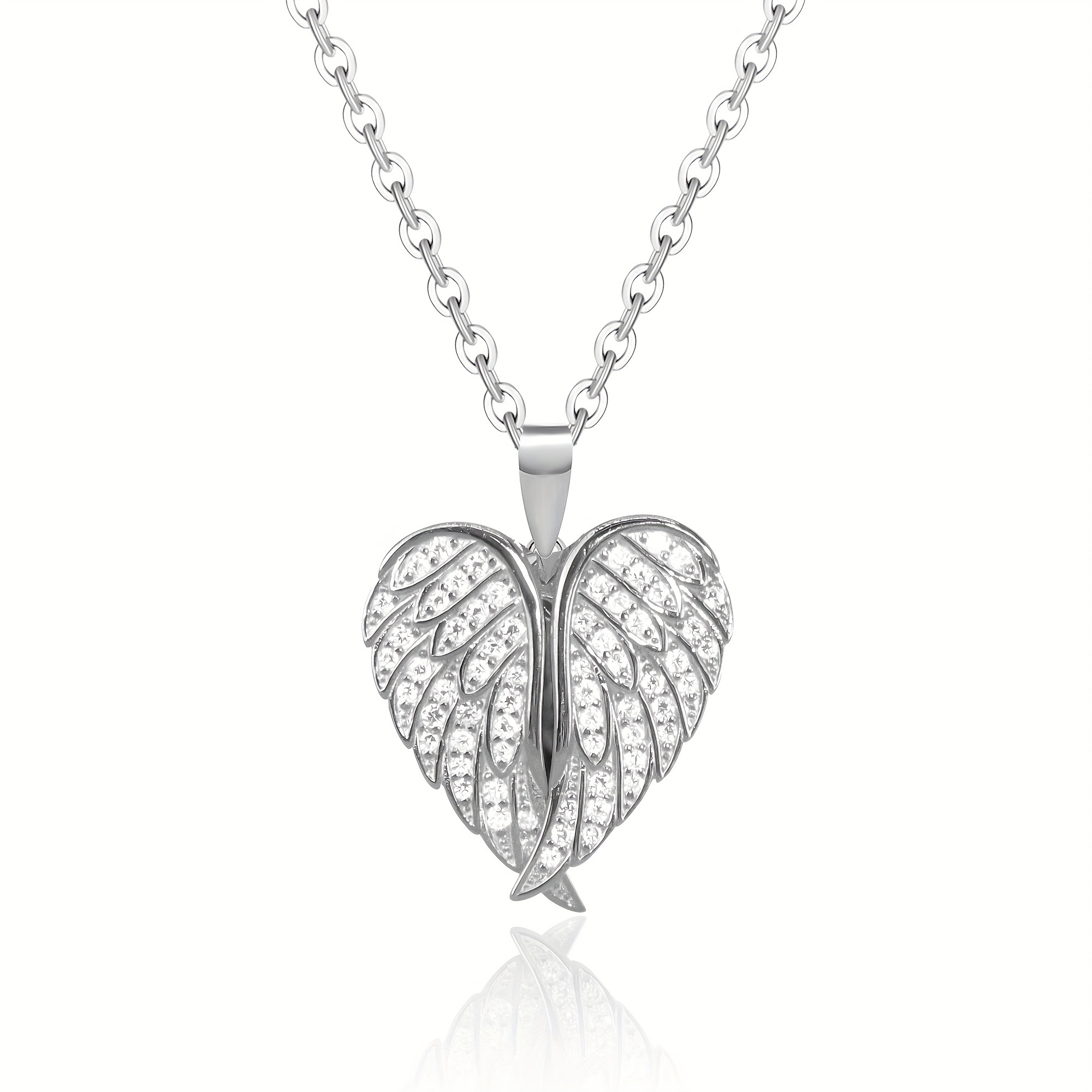 Personalized S925 Silver Angel Wings Heart Locket Necklace