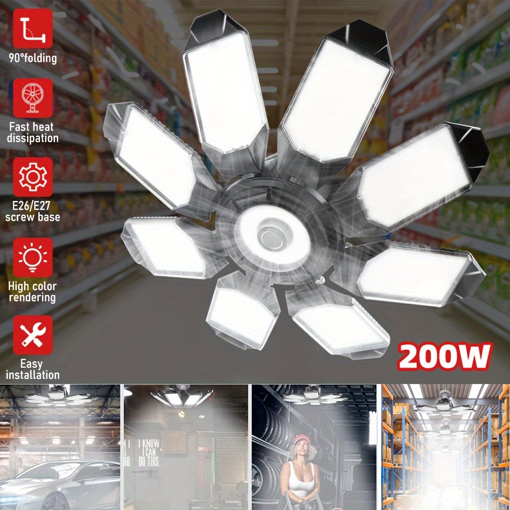 

Daylight Led Garage Lights, Deformable Led Shop Light With 8 + 1 Panels, Screw In E26/e27 Base (no Include) Basement Barn Ceiling Lighting Bulb For Workshop Room Warehouse Attic Home Night Lamp