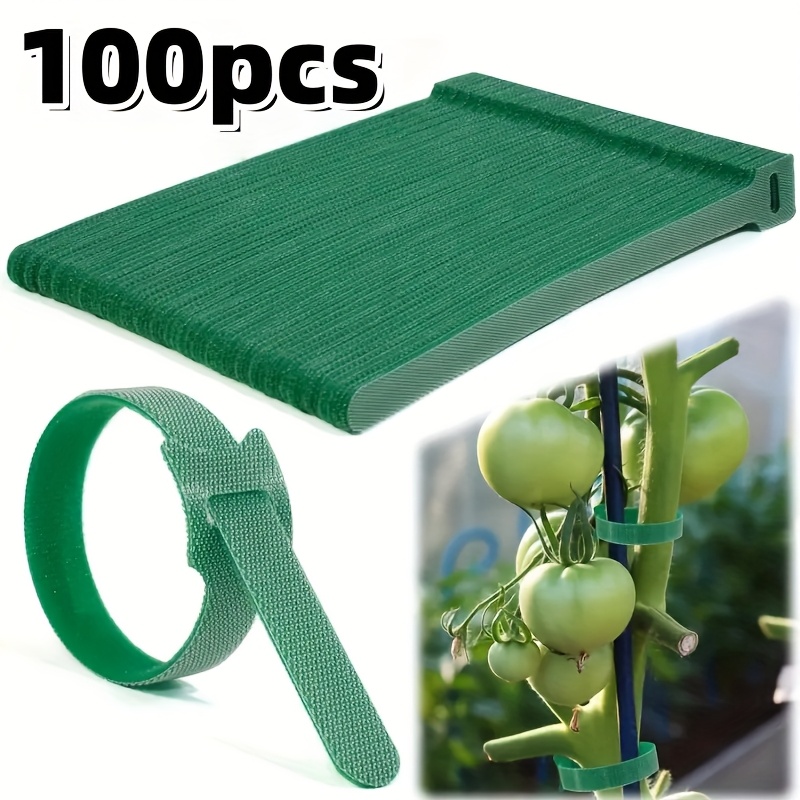 TEMU 50/100 Stück 15 cm Grüne Verstellbare Rutschfeste Nylon-Pflanzenbänder mit Metallösen und Klettverschluss – Mehrfachnutzbar für Kletterpflanzen,