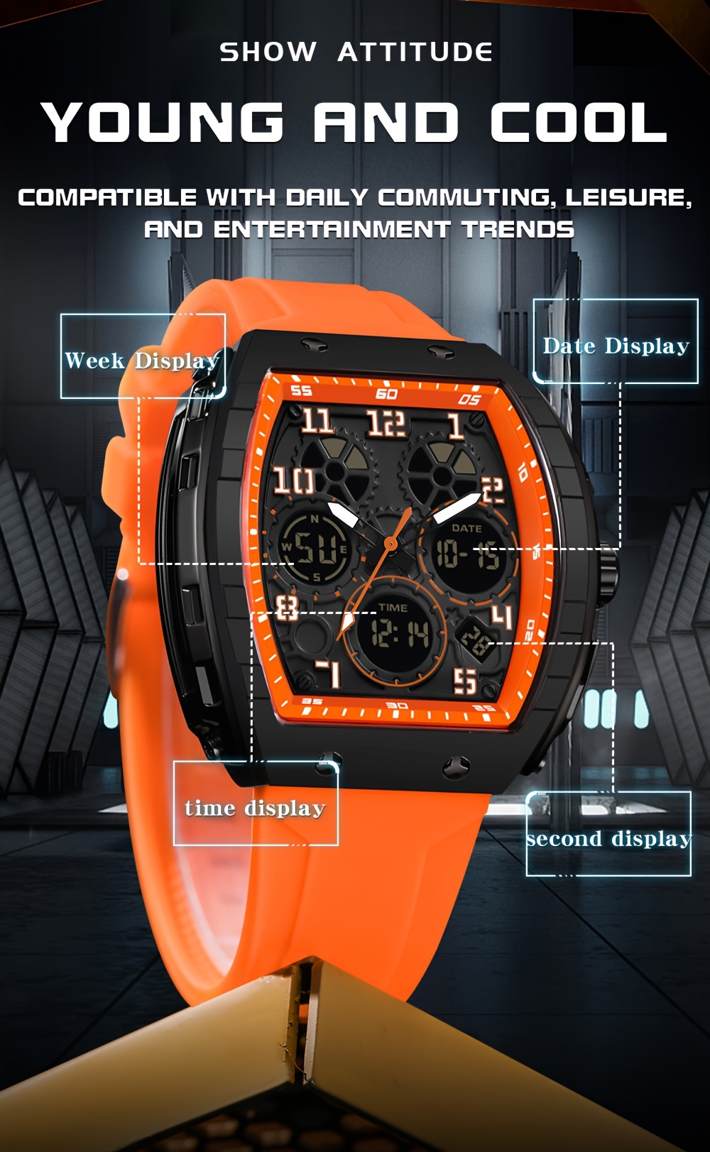 mens military sports wristwatch with   fashionable dial featuring a silicone strap multiple functions and waterproof led clock details 13