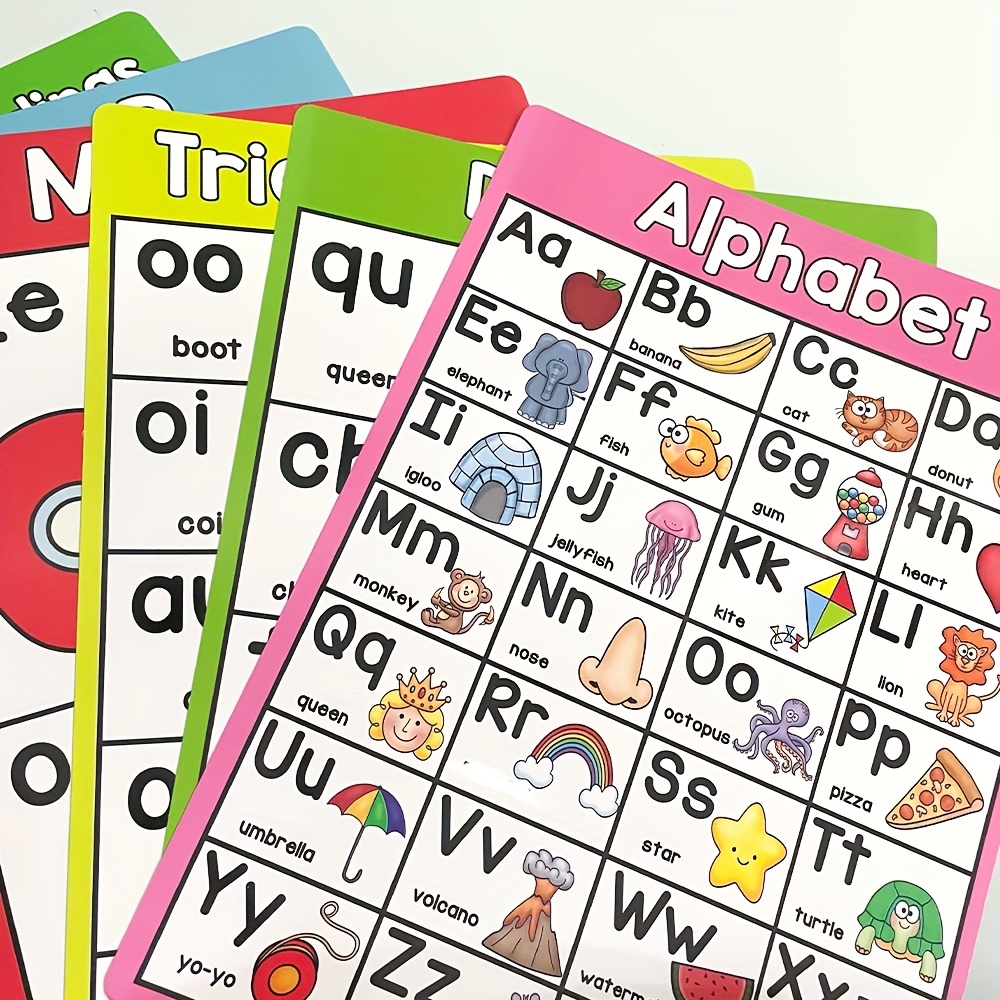 10pcs Lachilly Phonics Learning Posters - A4 Size, Colorful Visual Aids for Vowel Teams, Blends, Diagraphs & More - Ideal for English Teaching & Home Schooling, Home Schooling Supplies | Visual Learning Tools | Durable Paper Quality