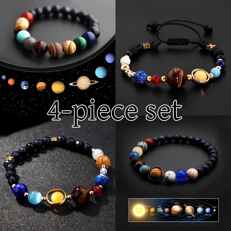 

4pcs/set Natural Stone 8 Planet Bracelets: Funky 8 Planets Beads - Universe Solar Bracelet, Perfect For Yoga And Astronomy Lovers