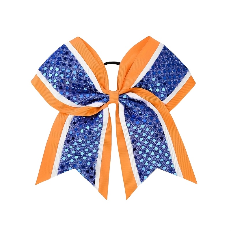TEMU Textile 1pc 8-inch 9-color Sequin Bow, Cheerleader Bow Hair Tie Accessory, Hair Tie For School Activities, Baseball, Cheerleading, Soccer,