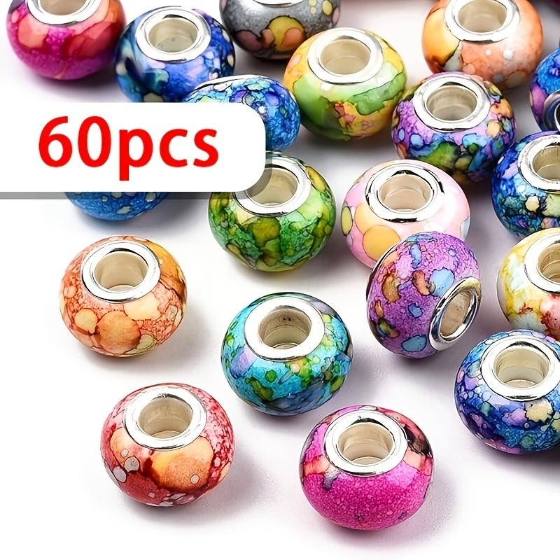 TEMU 60pcs Random Mixed Color Large-hole Resin Decorative Beads, Suitable For Diy Handicrafts, Holiday Decorations, Sock Decorations, Creative Craft