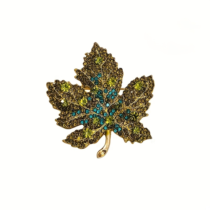 TEMU 1pc Broches en alliage feuille d'érable - Strass ombre bleu/rouge/vert sur base plaquée or, ensemble d'accessoires d'automne pour femmes