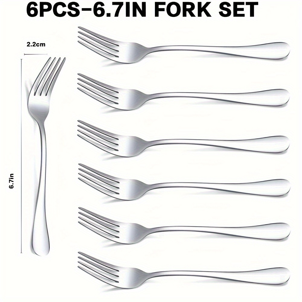 TEMU 6pcs Stainless Steel Silverware Salad Forks, Dinner Fork Set, A Set Of 6 Top-grade Food Grade Stainless Steel Silverware Forks, Dining Table
