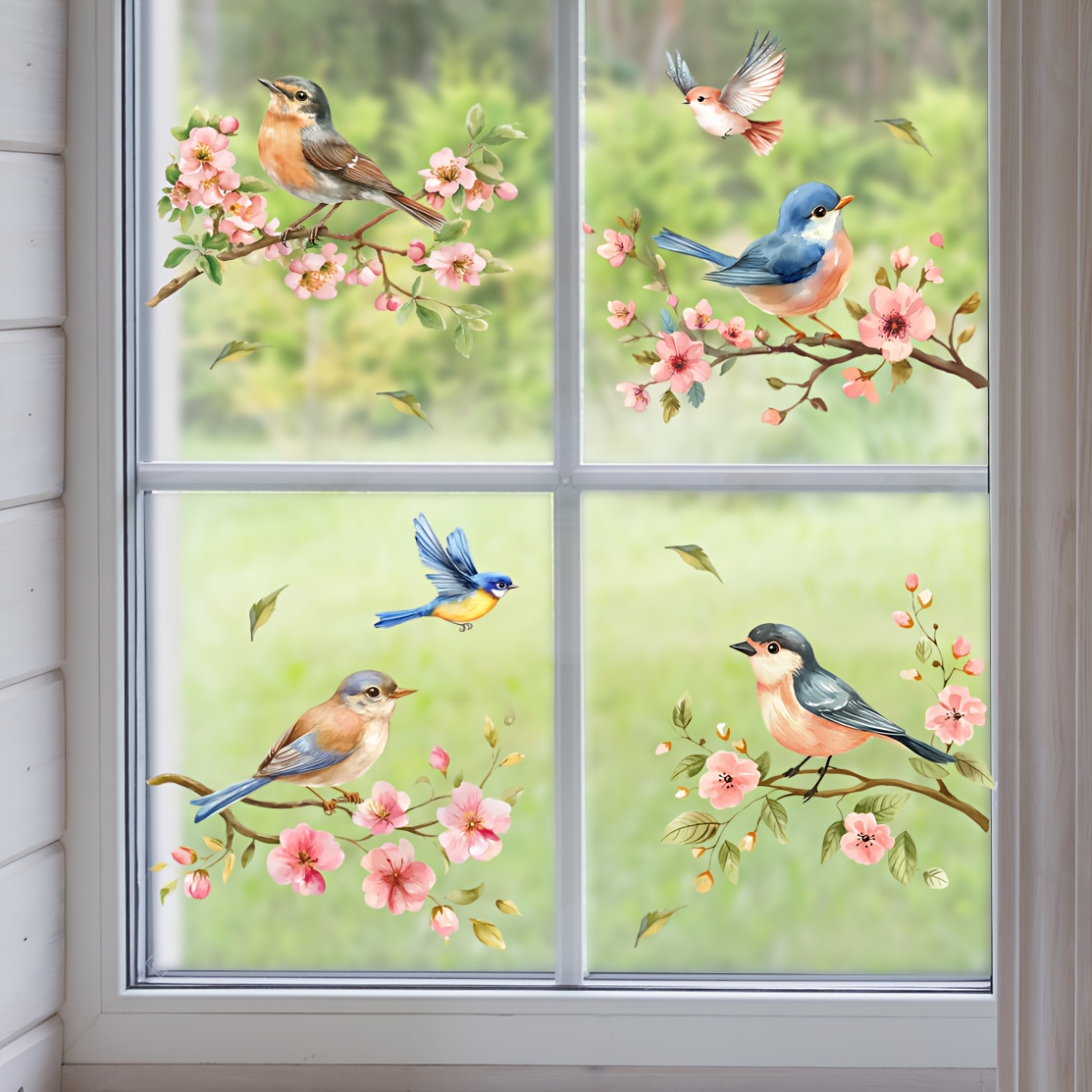 

Birds And Tree Window Clings, Self-adhesive Floral Decals For Home, Kitchen, Office - Anti-collision Fridge Decorations, Diy Plastic Stickers