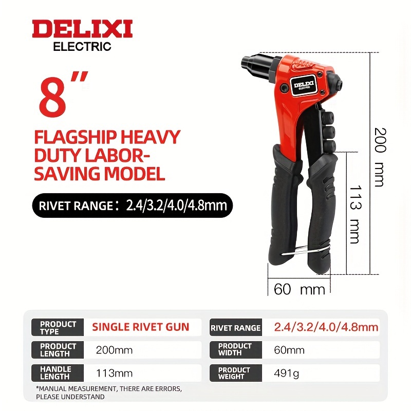 TEMU Delixi Electric Rivet Gun Manual Professional Pull Gun Ergonomic And High Lever Rivet Gun ( 8in, 10in, 12 In, 9.5in)