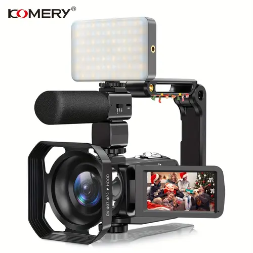 fast arrival video camera camcorder 4k 48mp 18 zoom night handheld digital camcorder mic handheld holder hood led video light for vlogging 3 0inch touch ips screen with 2 4g remote control and two batteries perfect gifts for graduation thanksgiving and