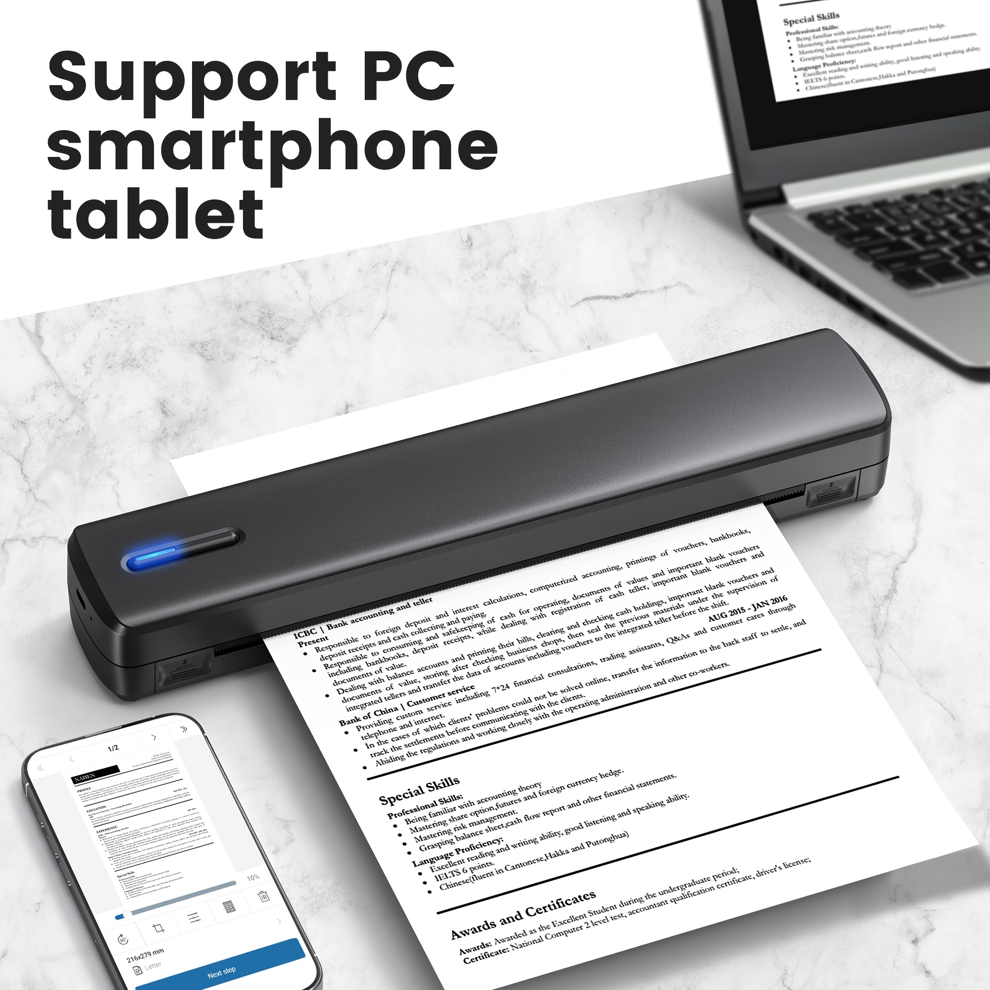 TEMU A4 Portable Inkless Thermal Printer, Wireless Wireless Mobile Printer, Supports 8.5x11 Inch American Letter Paper/a4 Thermal Paper, Compatible