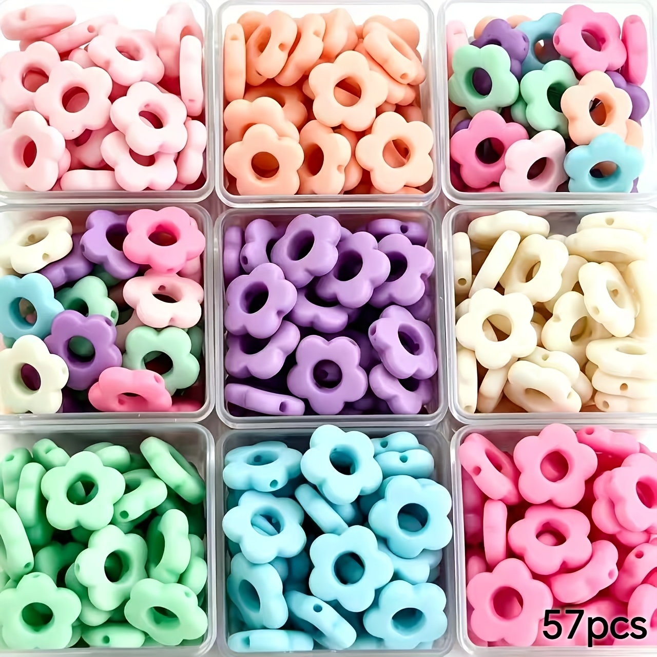 TEMU 57pcs 14mm Mixed Color Frosted Acrylic Flower-shaped Beads, 5-petal Flower Large Hole Flower Bead Strands Material, Art, Crafts And Sewing
