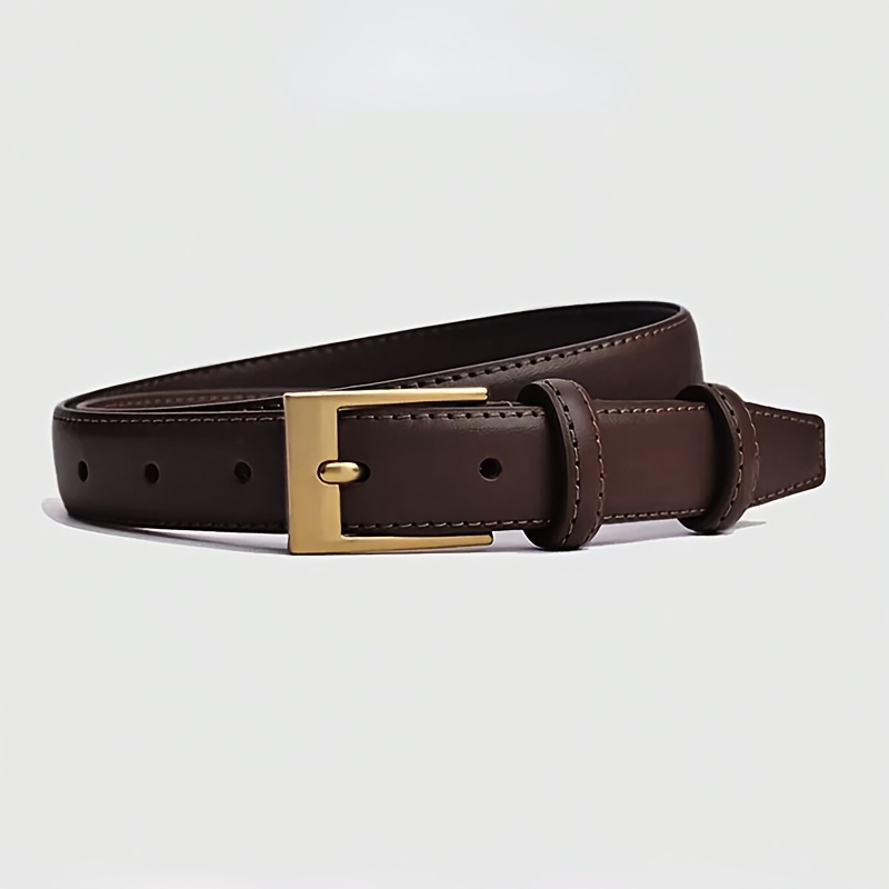 1pc Women's Stylish Black Belt With Golden-tone Rectangular - Versatile Accessory For Casual Outfits, Skirts, And Jeans, Dress Belt | Goldtone | Polished Finish, Pu Waist Belt