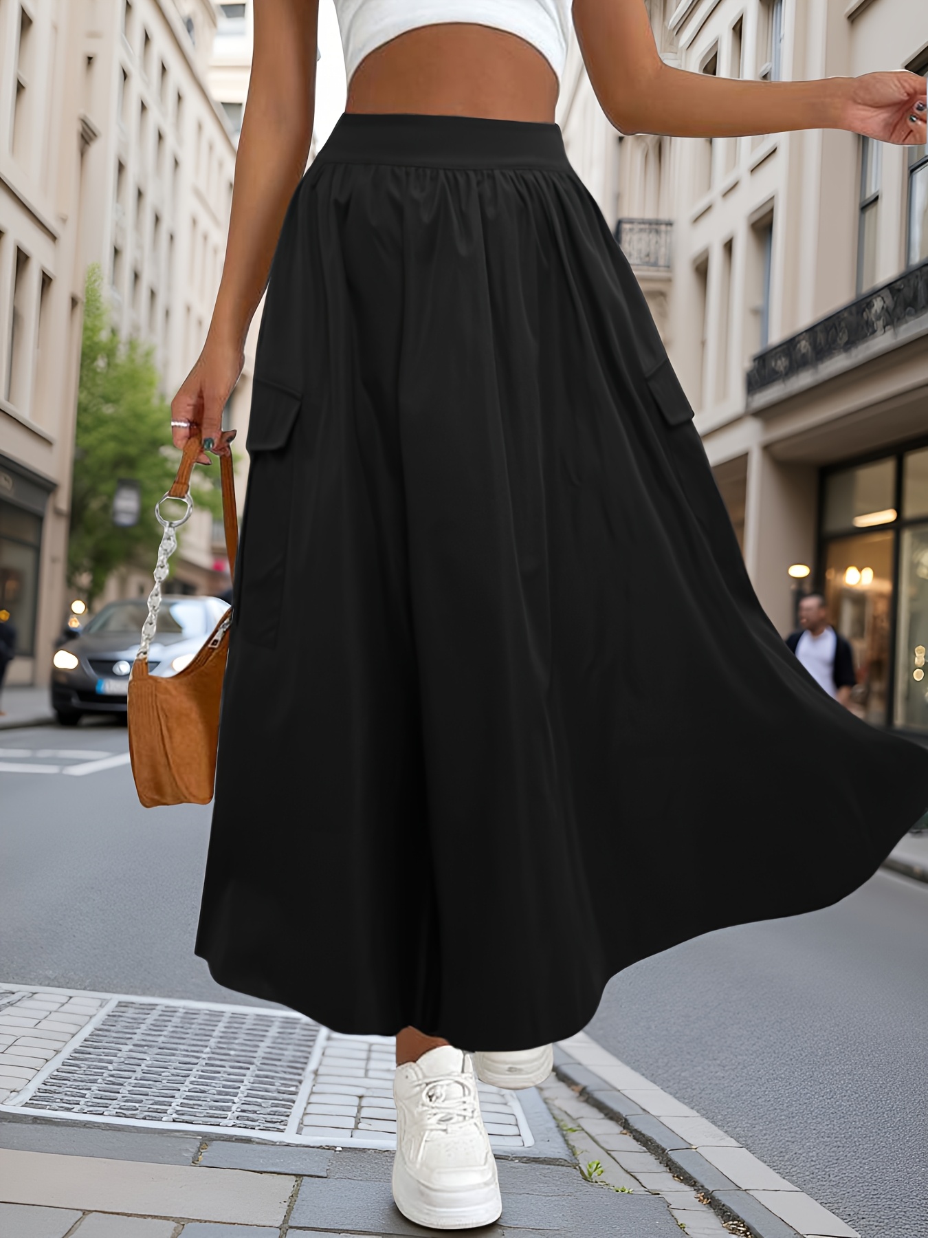 dp021044 womens casual wide skirt solid color high Temu Australia