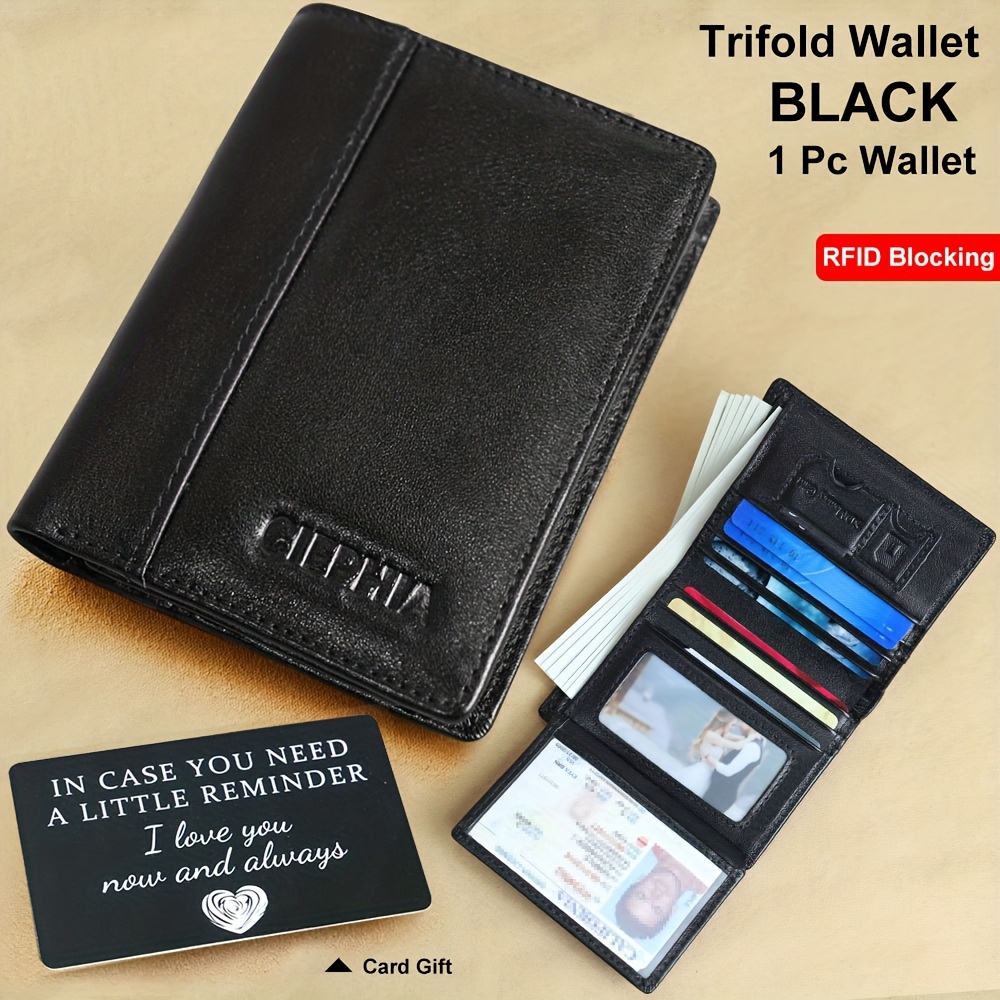 RFID Blocking Genuine Leather Trifold Wallet for Men with Money Clip, ID Windows, and Multiple Card Slots