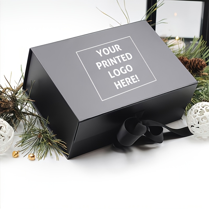 TEMU 1pc Packaging Box, Black Available With Your Picture/design, Foldable With Hidden And Bow Ribbon, Easy And Elegant, High Quality , Exquisite