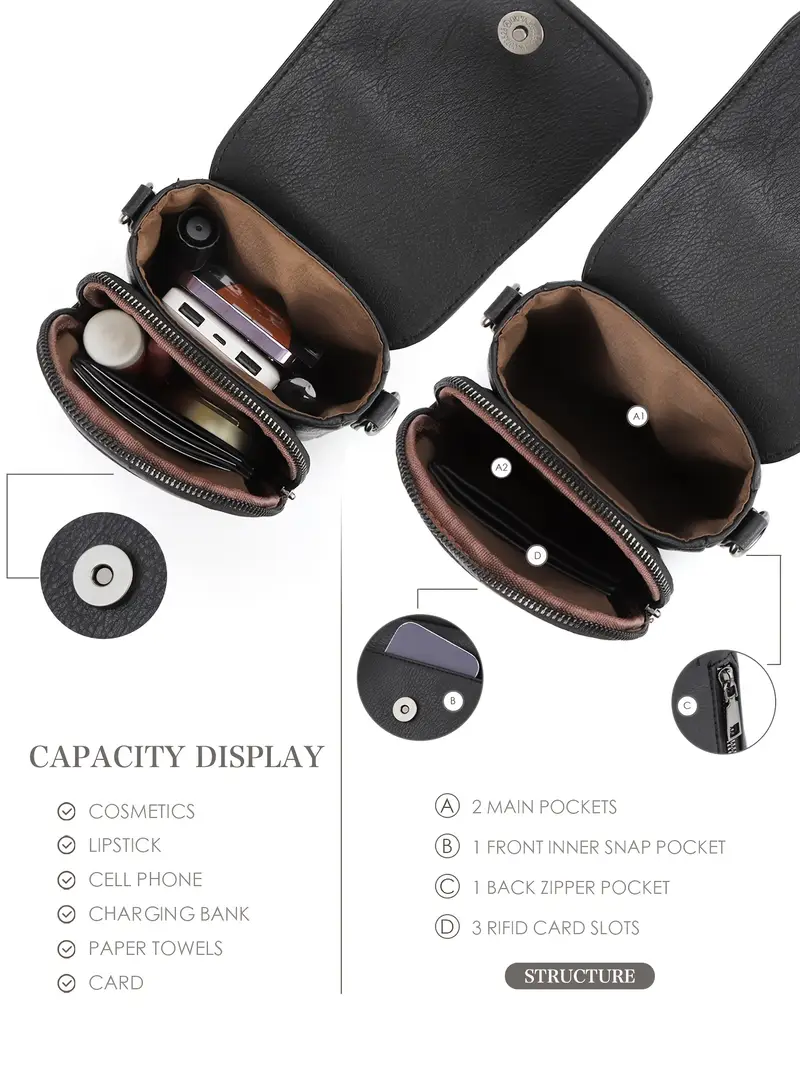 small crossbody bags for women fashion pu double compartment cell phone crossbody wallet purses with card slots details 8