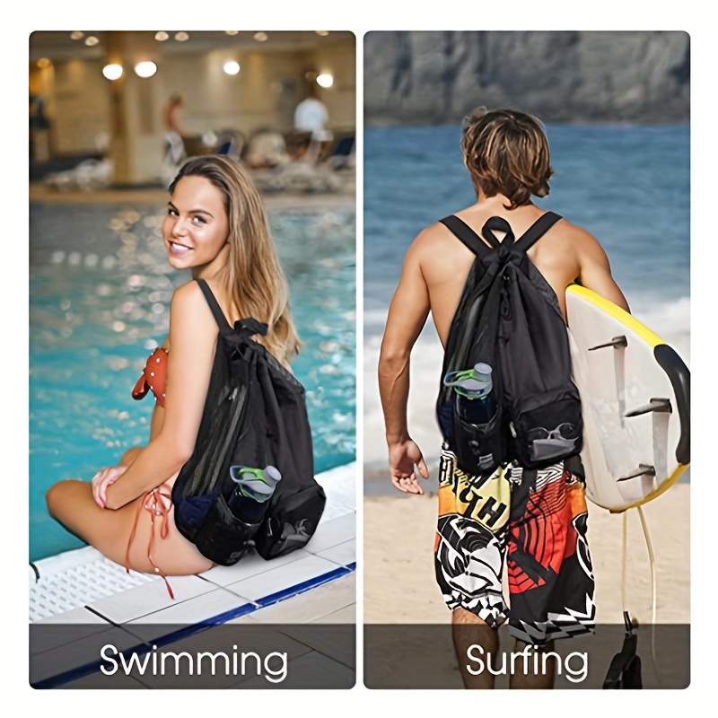 New Swimming Bag Mesh Drawstring Backpack Beach Backpack Gym - Temu
