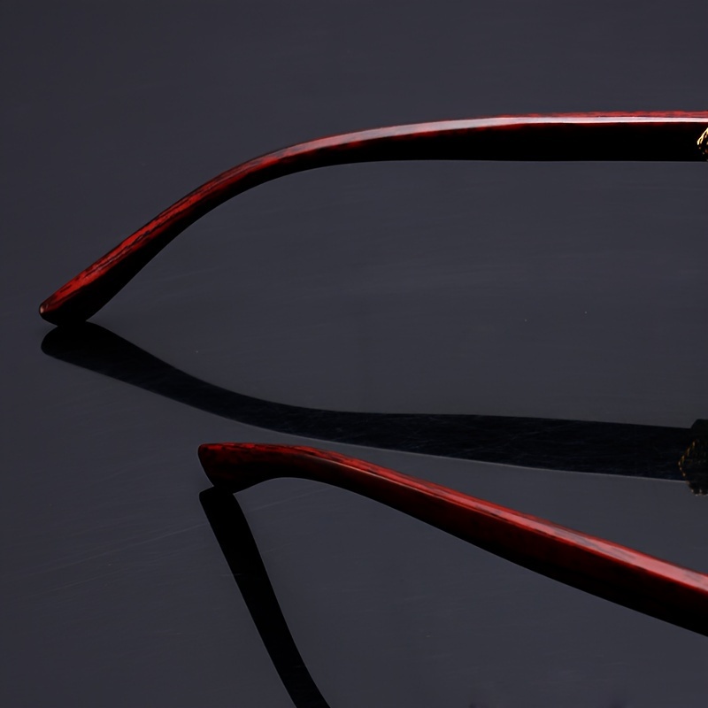 Women's Frameless Double Temple Fashion Glasses with Luxurious Golden-Toned Wood Grain Accents Unisex Black Eyeglasses