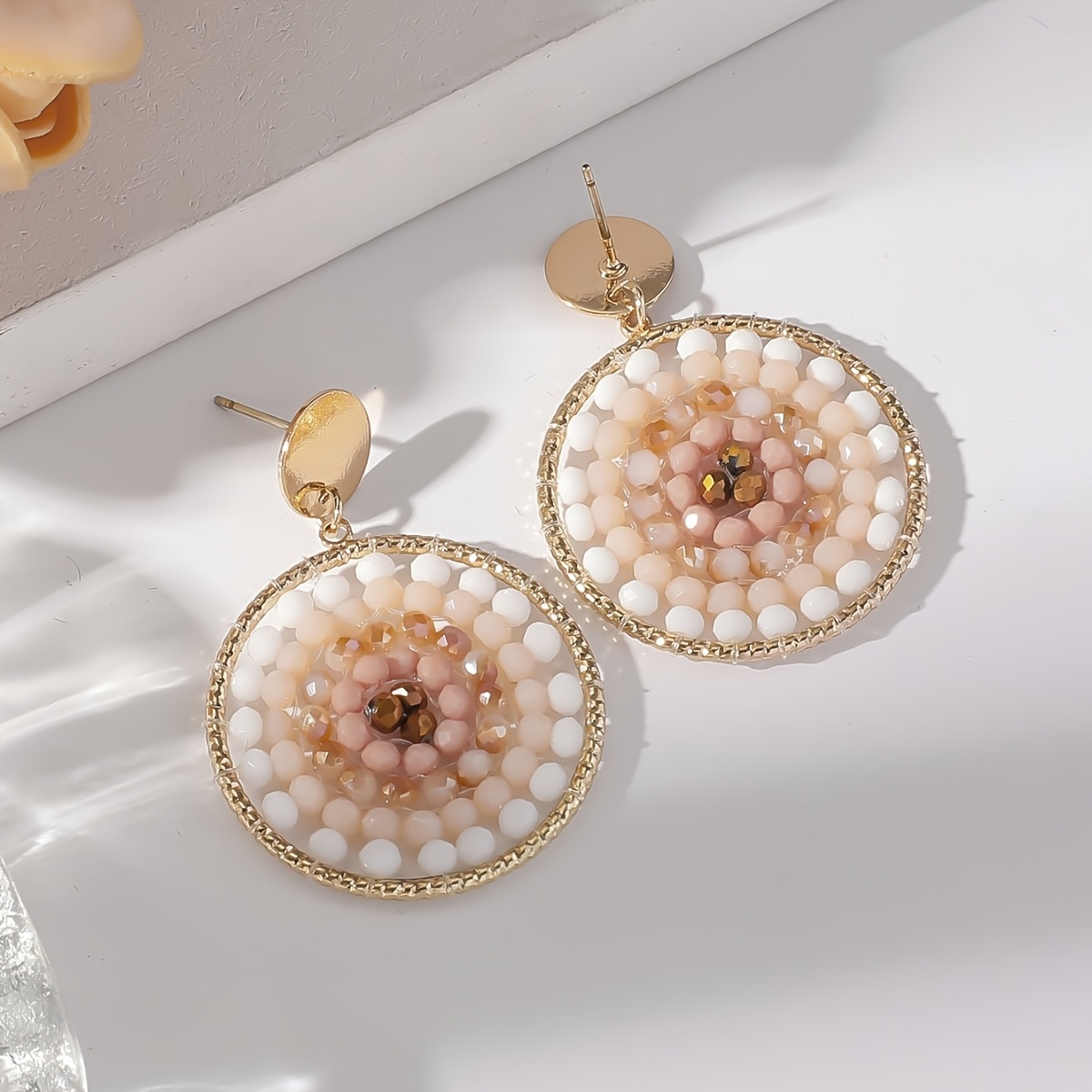 TEMU 1 Pair Bohemian Vintage Round Beaded Gradient Color Stud Earrings, Handmade Jewelry For Women' And Party Wear