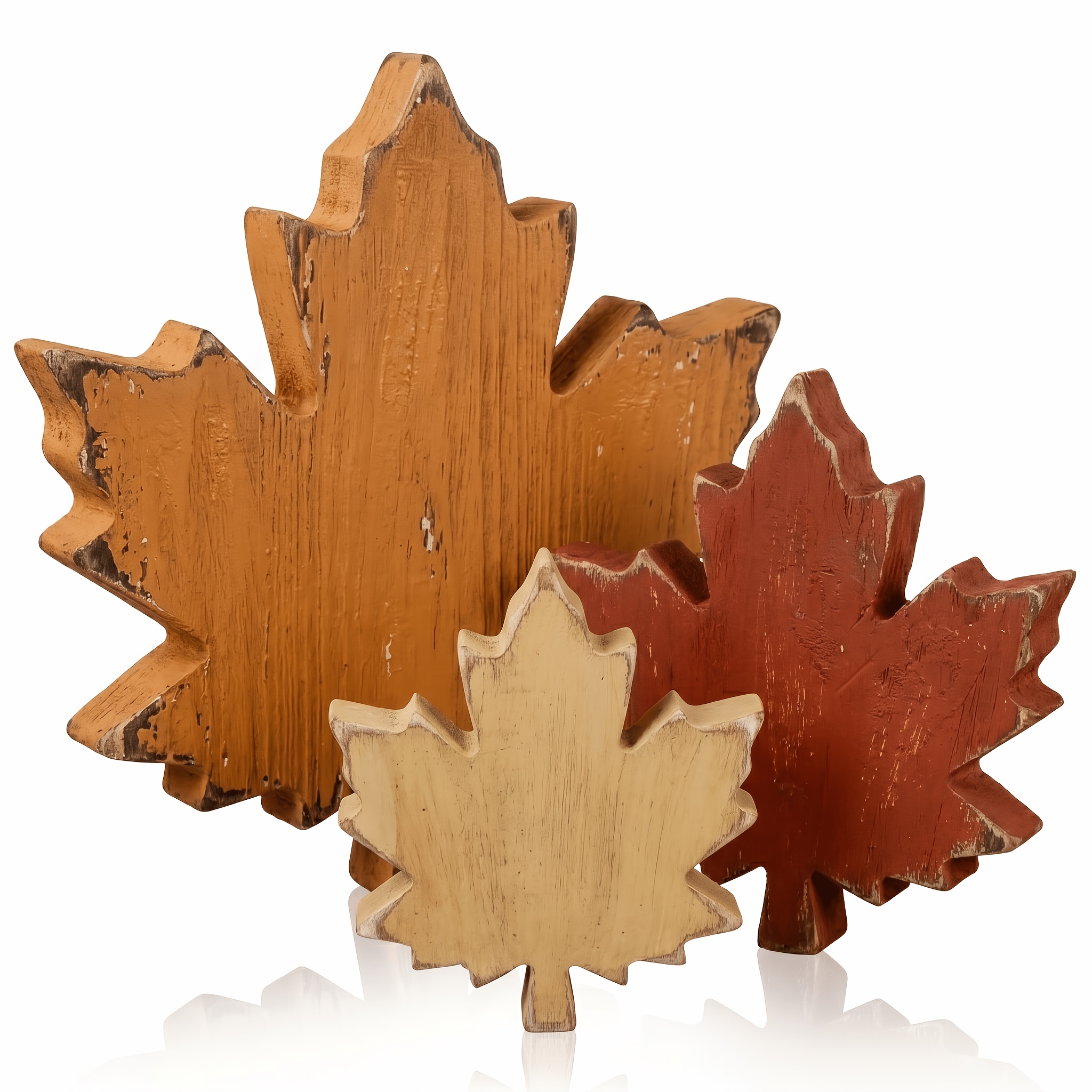 Fall Tiered Tray Decor, Distressed Rustic Solid Wooden Maple Leaf Tabletop Blocks, Multi-tone Autumn Leaf Farmhouse Shelf Ornaments, Decor For Entryway Mantel Coffee Bar, Thanksgiving Table Decor Gift