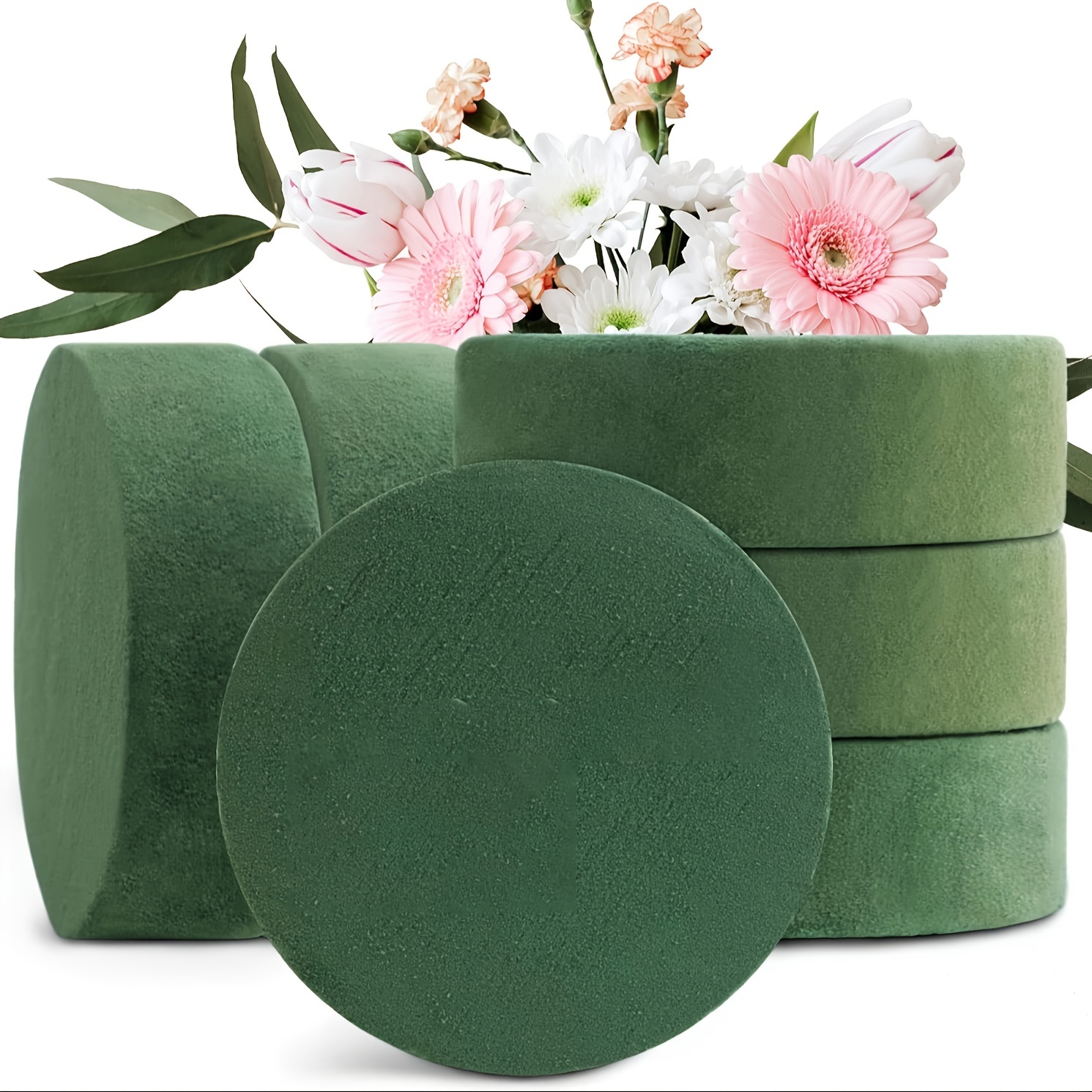 

6pcs Large 6.5" Round Floral Foam Blocks For Flowers - Ideal For Wedding Decorations And Party Flower Arrangements