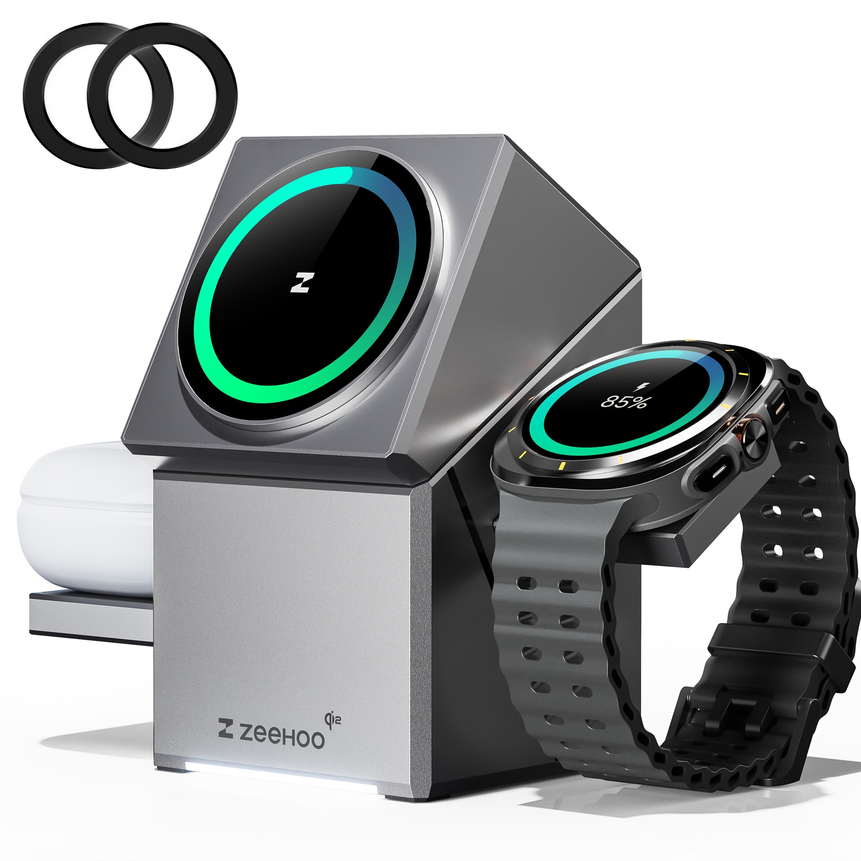 Zeehoo 3 In 1 Charging Station For Sam- And Sam- Watch, 15w Fast Charging, Magnetic Charger, Rotating Wireless Charger Stand