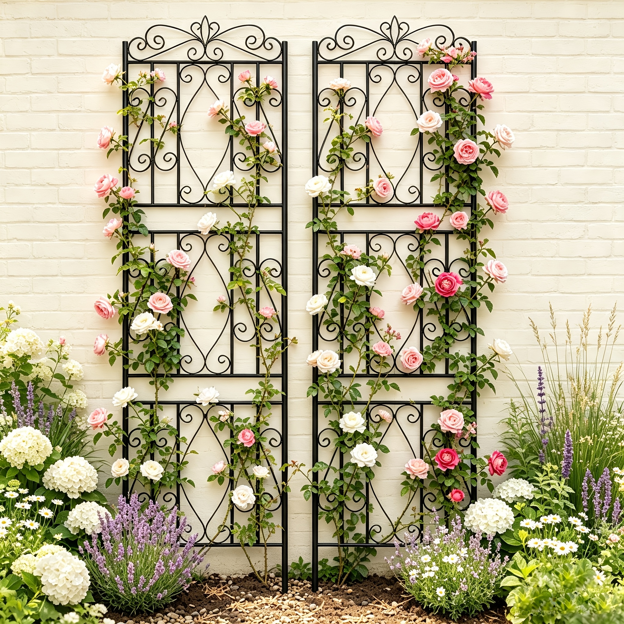 TEMU 2 Pack Metal Gardening Fence Cute And Tall Garden Trellis Iron Climbing Plants Lattice Fence For Yard Lawn Field Animals Barrier Border Decor