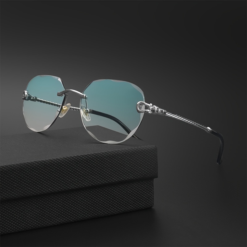 Vintage Cool Punk Rimless Oval Lens Sunglasses Suitable For - Temu