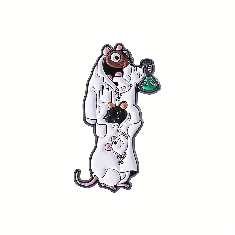 Image of Oppryn 1/2pcs Mouse Brooch Pins Funny Chemistry Laboratory Brooch Metal Badges Backpack Lapel Badge