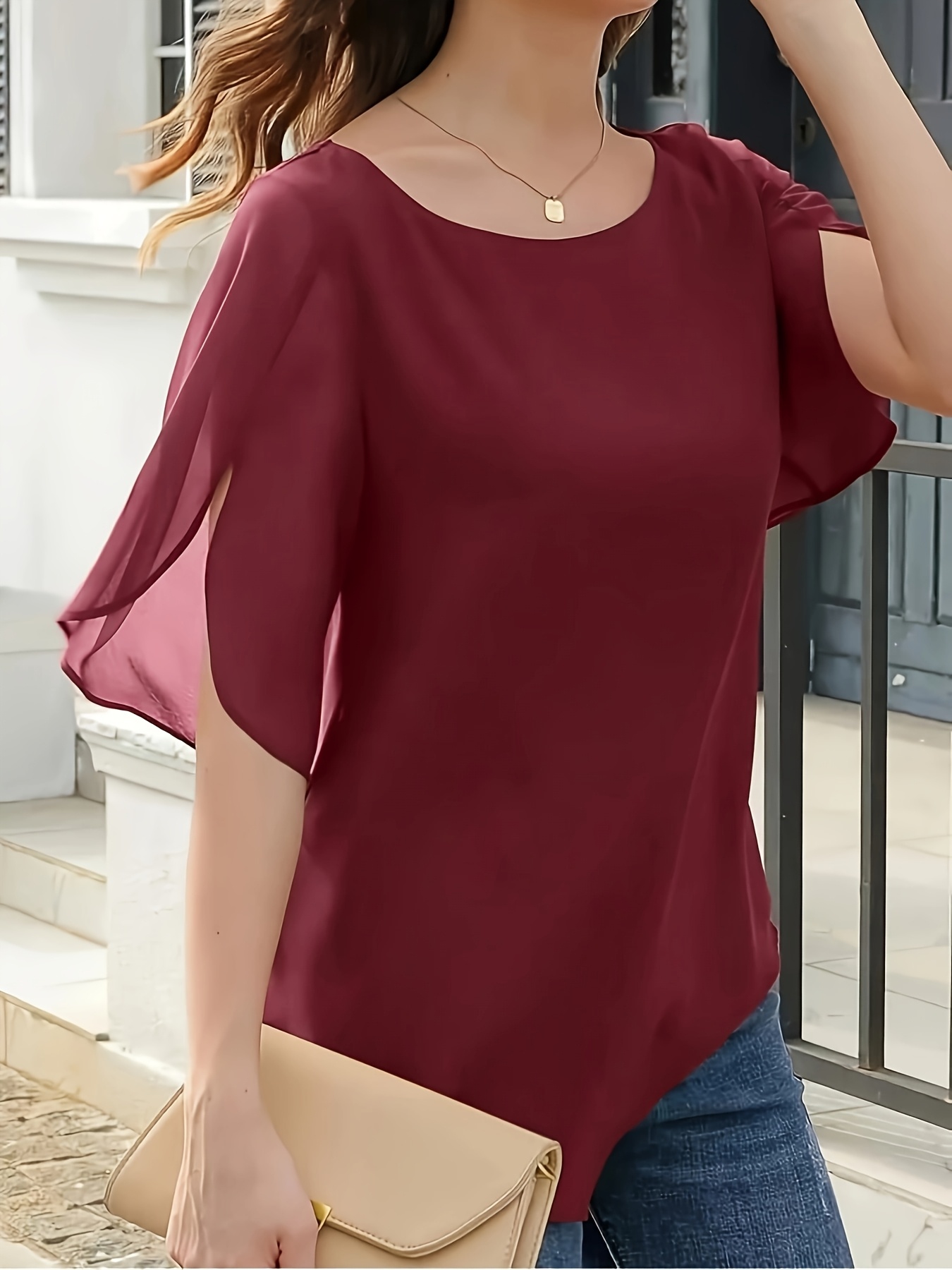 women's elegant solid color blouse casual minimalist top Temu Oman