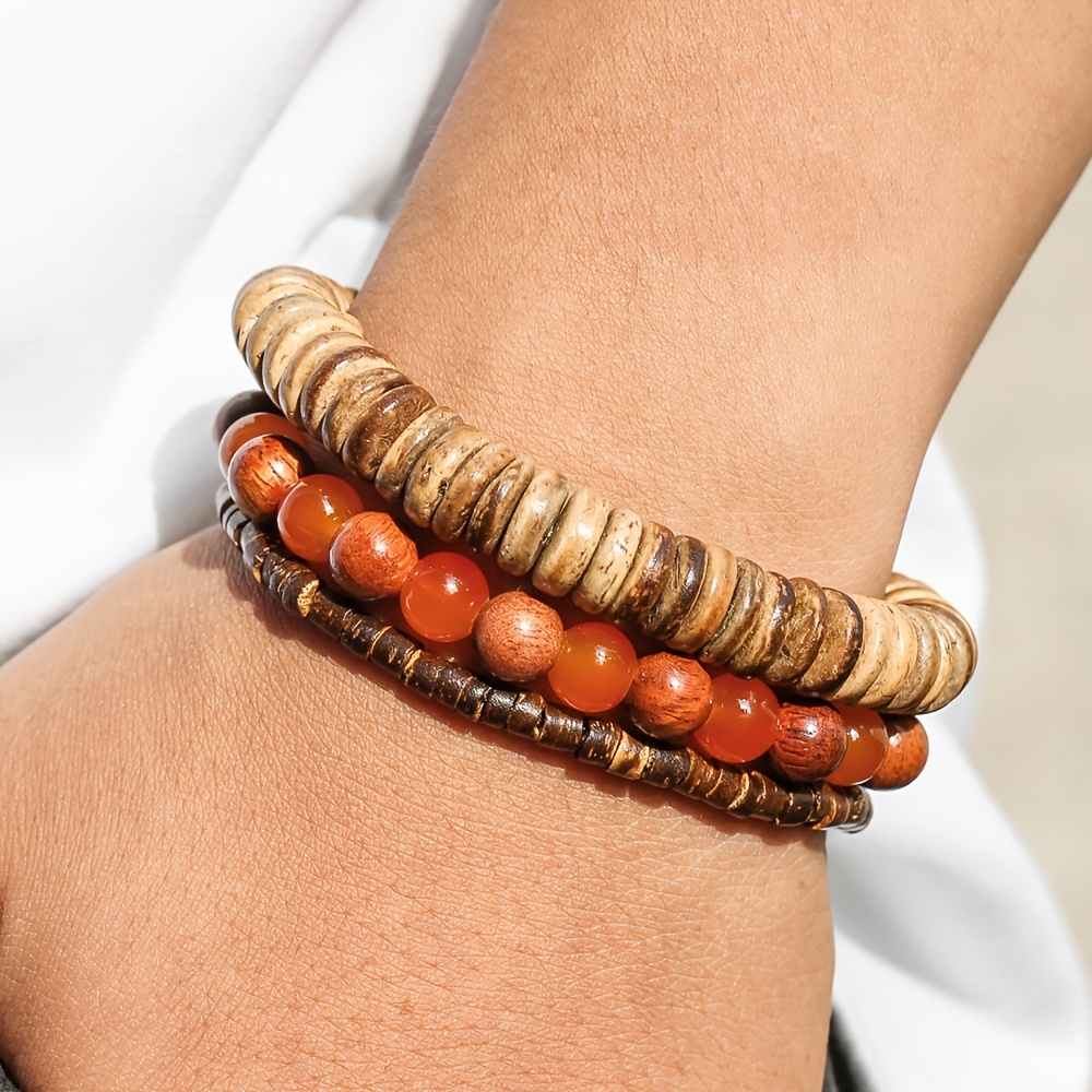 Multi-Layer Stackable Coconut Shell Bracelet Set