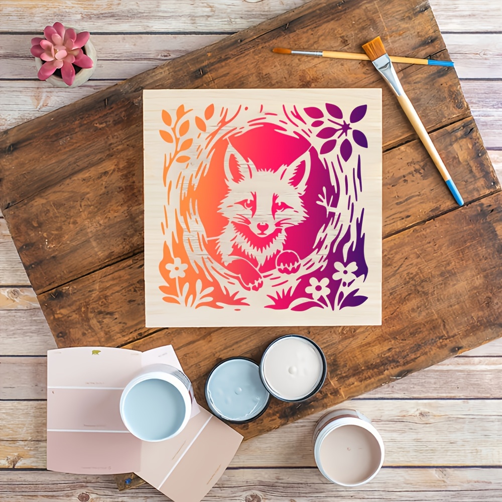 Square Hollow Painting Template with Cute Fox Head Design