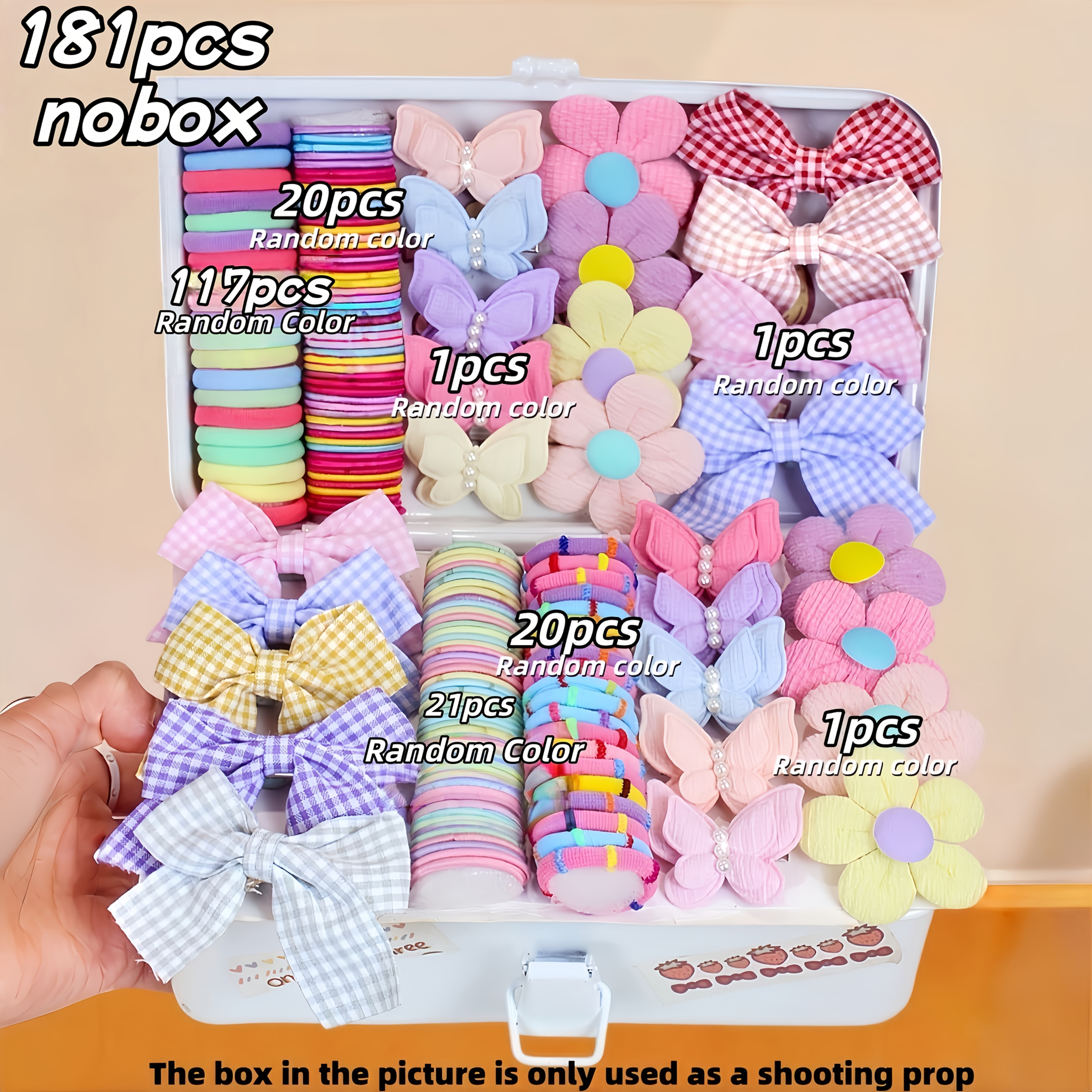 TEMU Ensemble de 181 accessoires pour cheveux Kawaii aléatoires à carreaux avec nœud, papillon en perle, décoration de nœud et de fleur, assortiment