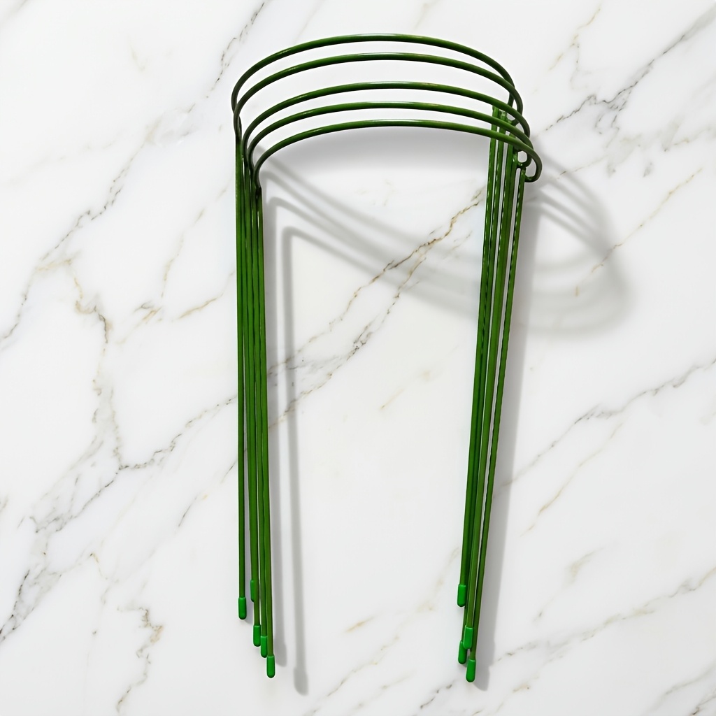 TEMU [5pcs] Heavy-duty Metal Garden Plant Support Rings - 10 Inch Wide X 16 Inch High Interlocking Half Round Design, Dark Green Sturdy Cages For