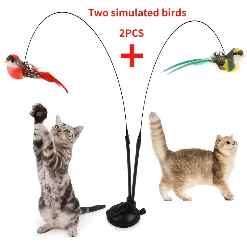 TEMU Set Of 2 Simulated Bird Toys, Kitten And Puppy Toys, Pet Toys, Realistic Birds With Bells, Long Double Rod Design, Strong Suction Cups,