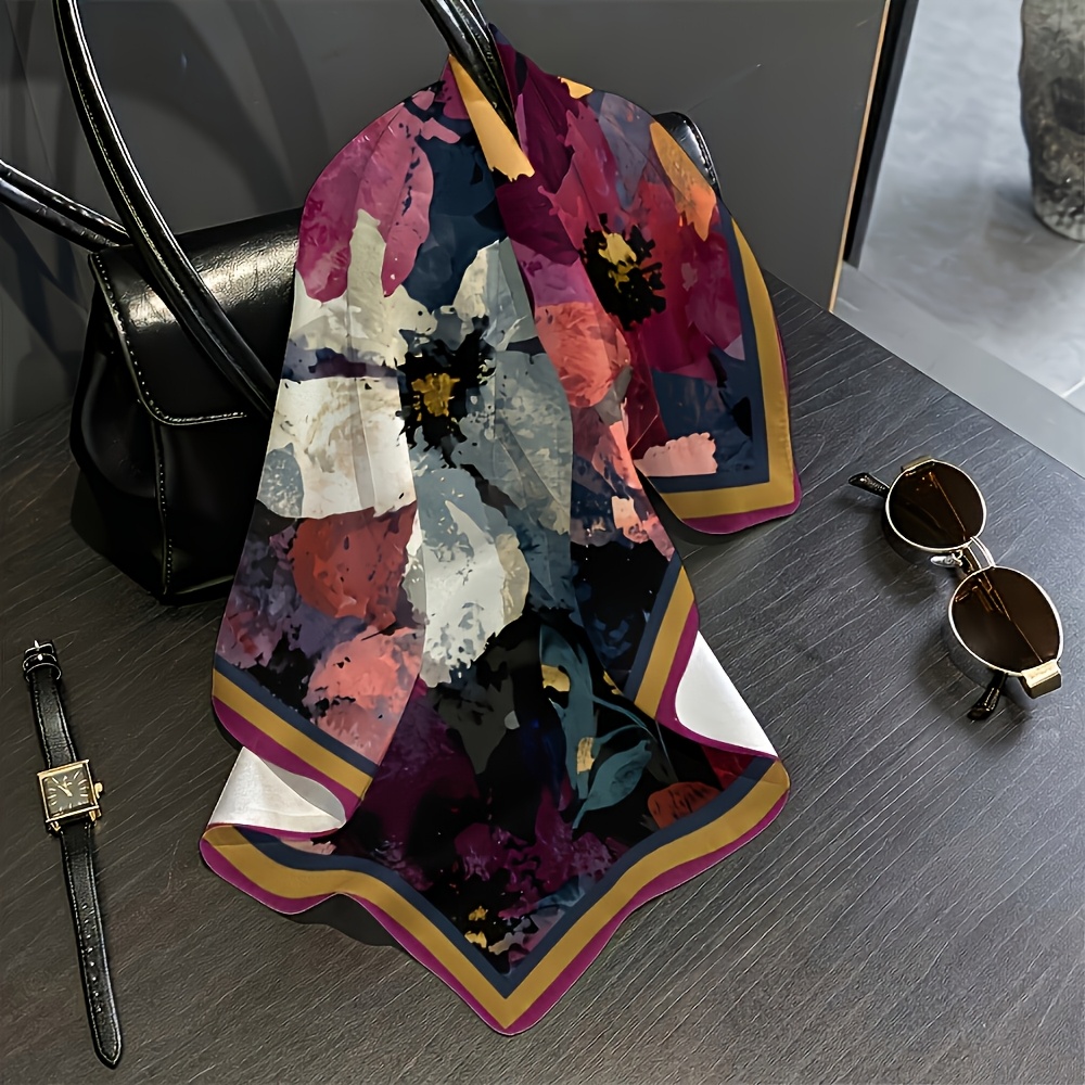 Abstract Floral Printed Square Scarf, Lightweight and Portable