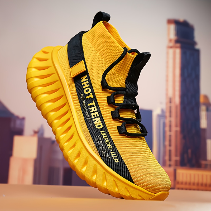 Men's Fashion Mid-Top Shoes, Men's Casual Sneakers, Breathable Mesh, Lightweight and Shock-Absorbing, Wide Elastic Band Design for a Snug Fit