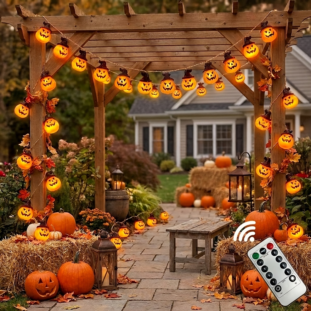 TEMU Halloween Decorations, Halloween Pumpkin String Lights With Witch Hat, 20ft 30 Led Pumpkin Halloween Lights String Outdoor With 8 Lighting For