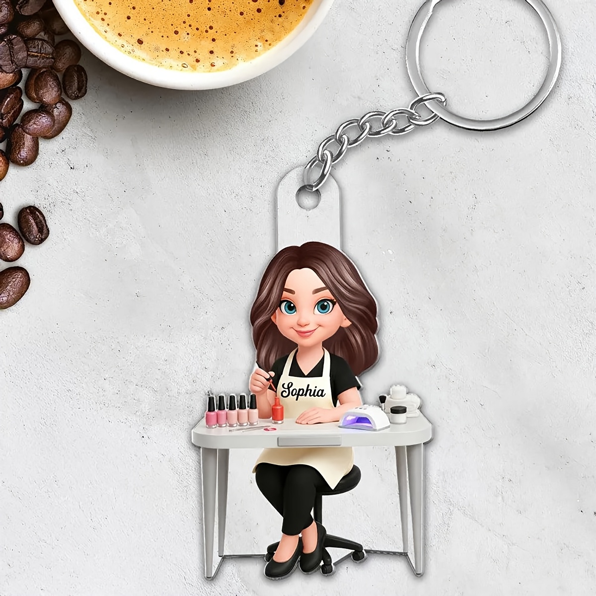 TEMU 2d Flat, 2d Flat Custom Manicure Artist Acrylic Keychain, Suitable As A Small Pendant Or Gift For A Manicurist Friend, Or A Bag Accessory, 2d