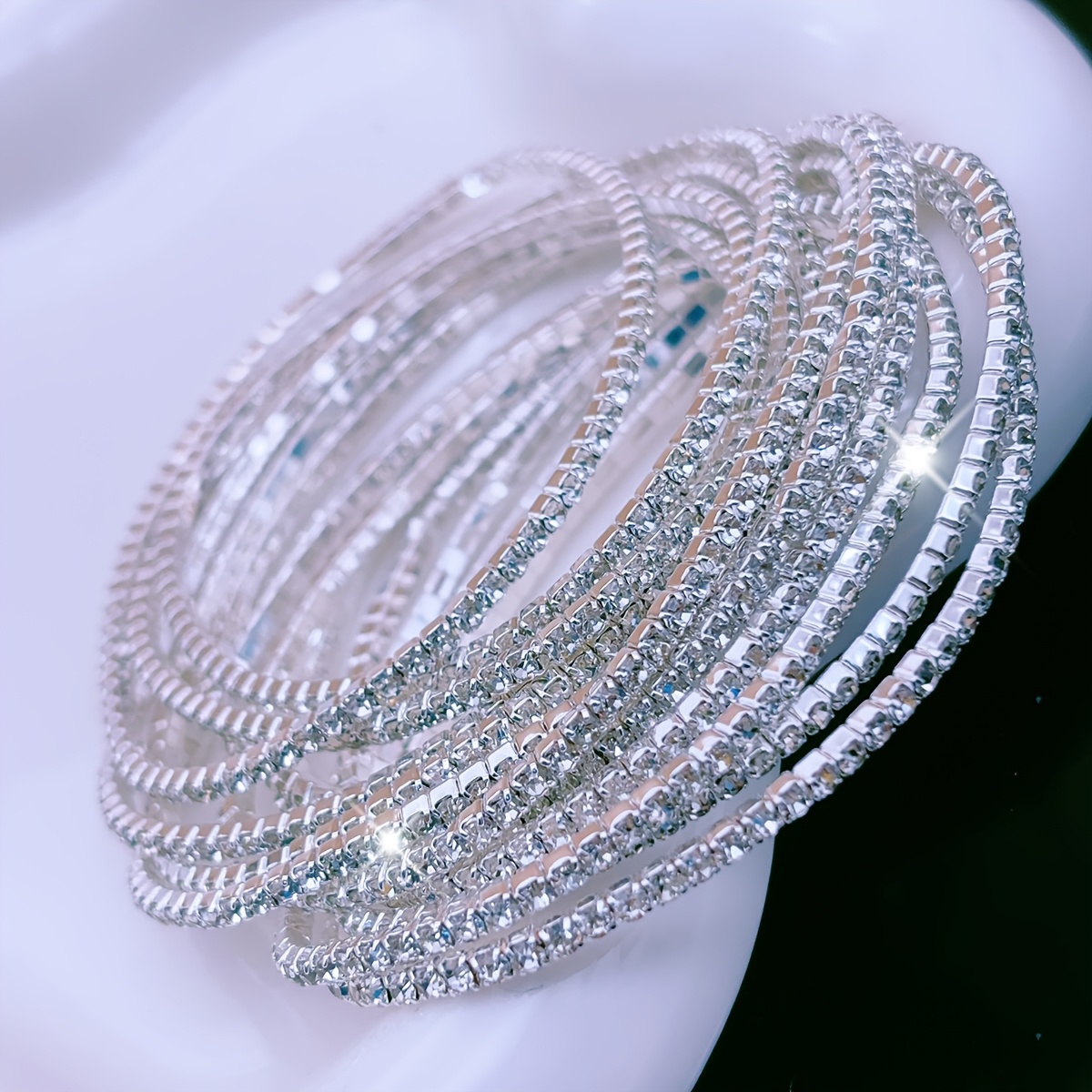 TEMU 11/22/66pcs Of Rhinestones Set In , 2026 , Cloud Dance In Silvery-plated, Classic Elegant Stretchy Women's Bracelet, Fashionable Chain - A Gift