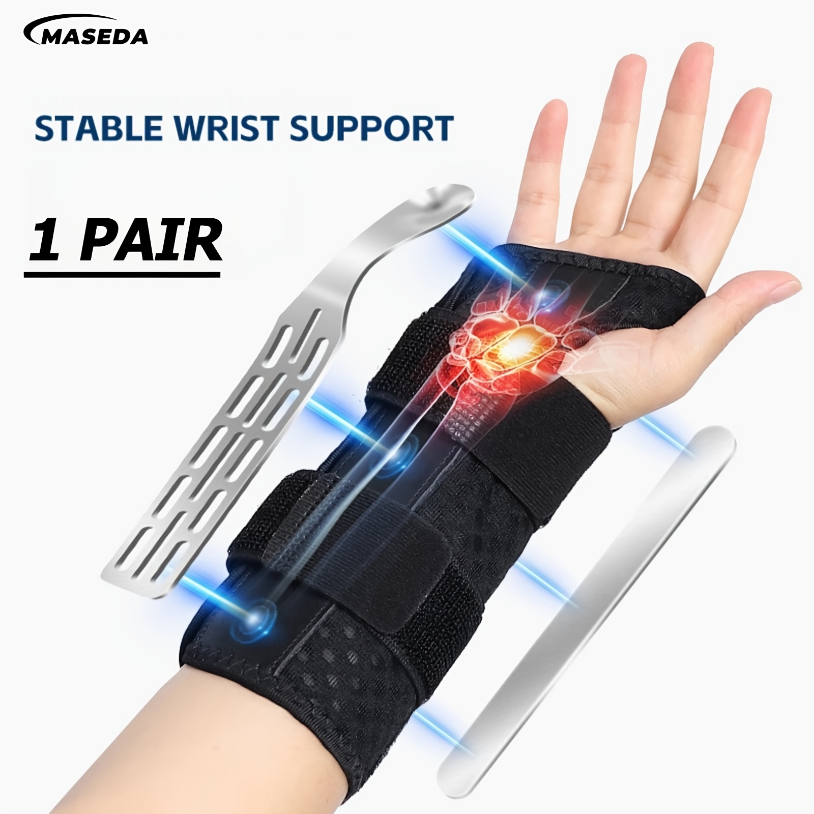 1pair of extended     wrist support with dual splints and stabilizing straps   wrist support pressure free thumb splint stabilizer breathable adjustable lightweight hand support for sleeping and working football additions