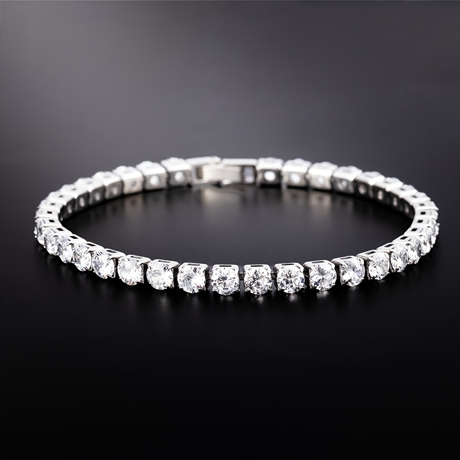 TEMU 1pc Spring/summer Men's Fashion Round , Luxurious Unisex Bracelet, Hypoallergenic And Copper Alloy With Synthetic Synthetic Synthetic Cubic