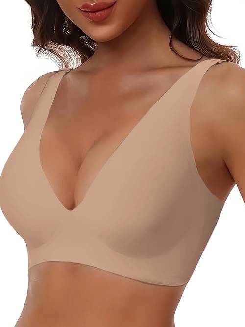 s push filled bra high non padded gel filled cups wire free smooth texture lift beige nude tones hand washable solid detachable padding push technology suitable for small bust sizes no wire underwire