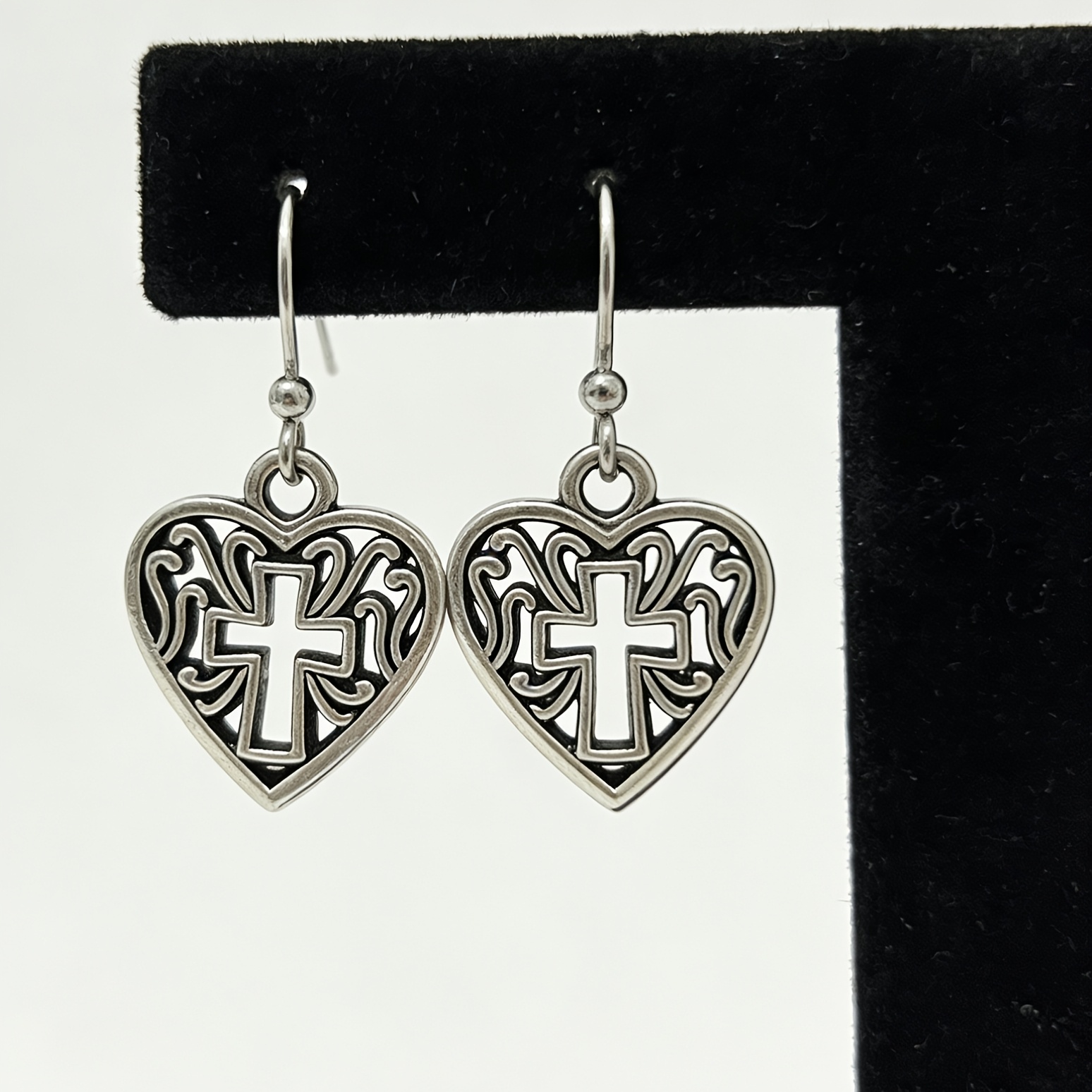 Vintage Distressed Hollow Heart Drop Earrings