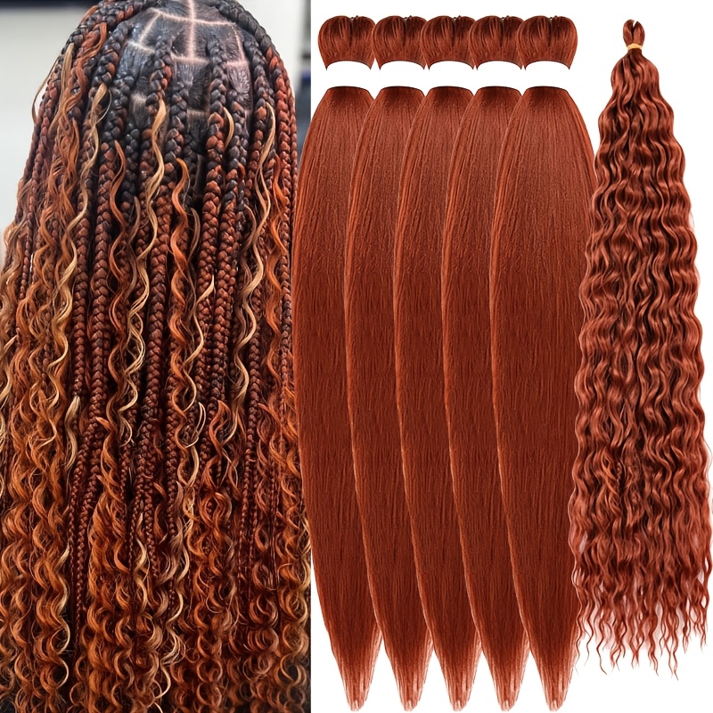 TEMU 6 piezas de extensiones de cabello trenzado pre-estirado para mujer, fibra sintética de 26 pulgadas, fácil de trenzar para añadir volumen,
