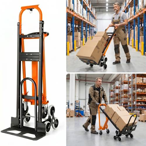 item picture 4 in 1 heavy duty hand truck dolly 1000 lbs capacity stair climbing cart convertible industrial utility cart to platform truck folding moving dolly with solid wheels orange